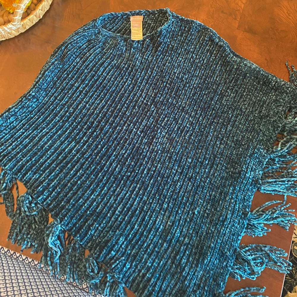 Chico’s One size. Teal crocheted shawl pullover . Vibrant fall color!